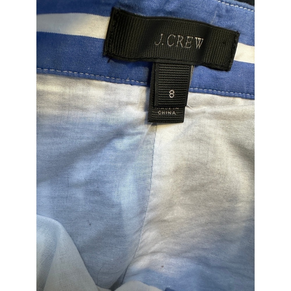 J. Crew Striped Midi Skirt Blue White Button Size 8 Preppy Coastal Brunch Summer - Picture 8 of 14